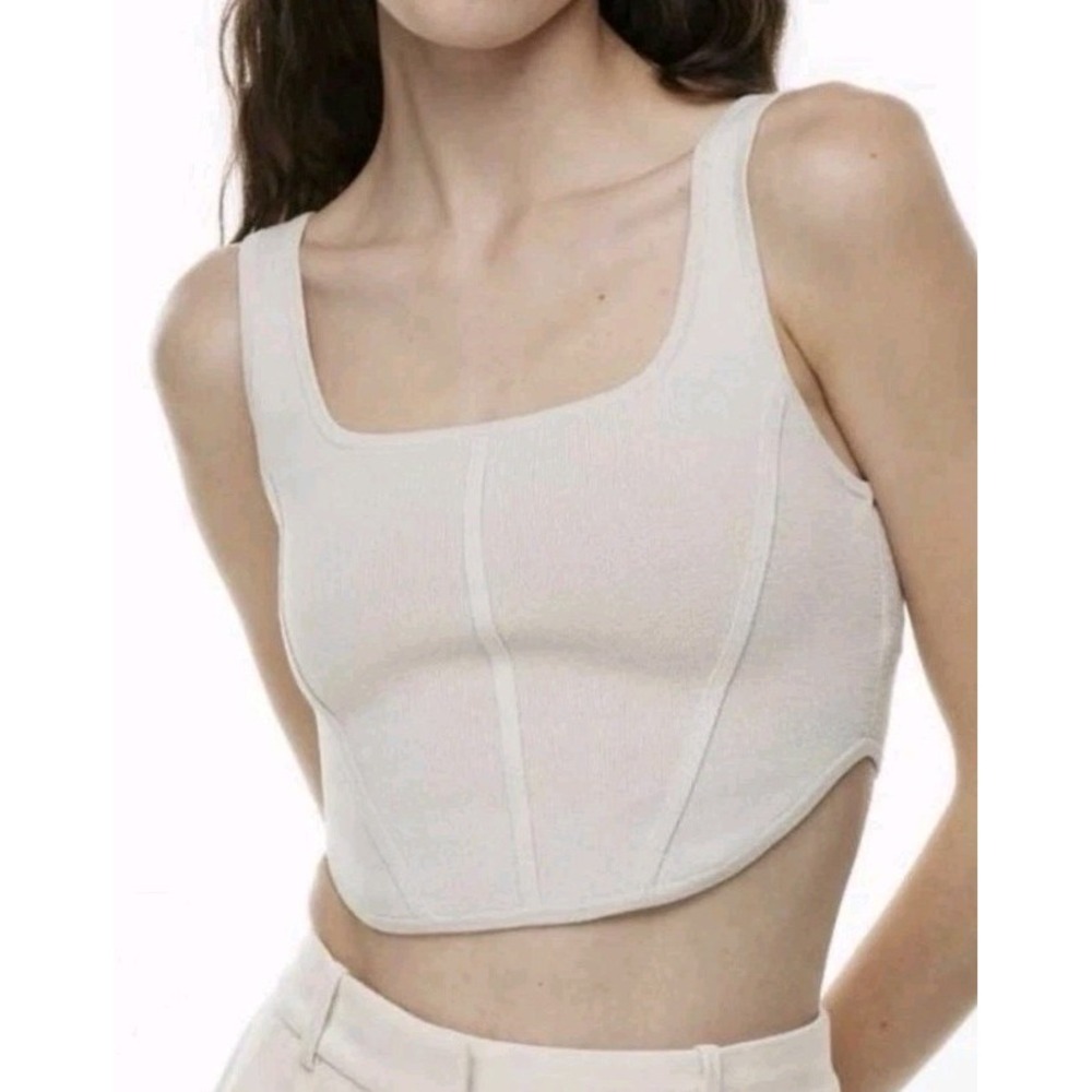 Aritzia Babaton Sculpt‎ Knit Bustier Beige Tank Top XXS Crop Woman